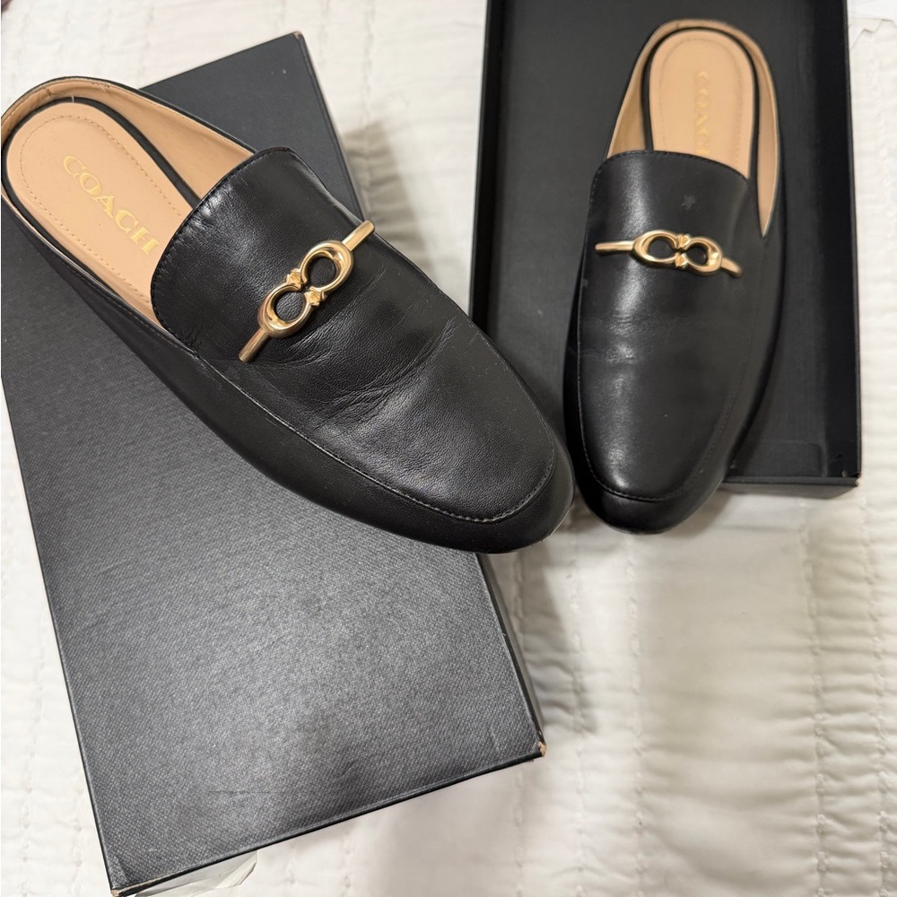 Coach Black Sienna Leather Slide with Gold Accent